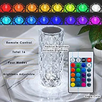 💎 16 Colors Diamond Rose Crystal Touch Lamp 🌈