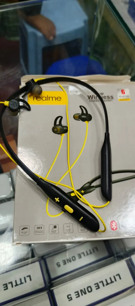 🎧 Realme Wireless Stereo Neckband Headset – Deep Bass, Long Battery & Sweatproof Comfort 🔋