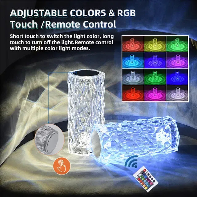 💎 16 Colors Diamond Rose Crystal Touch Lamp 🌈