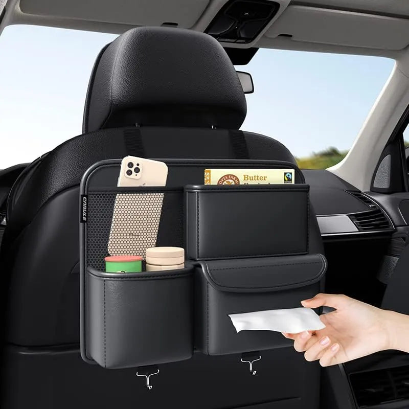 🚗 Car Seat Organizer – Premium PU Leather Storage Bag (Black)