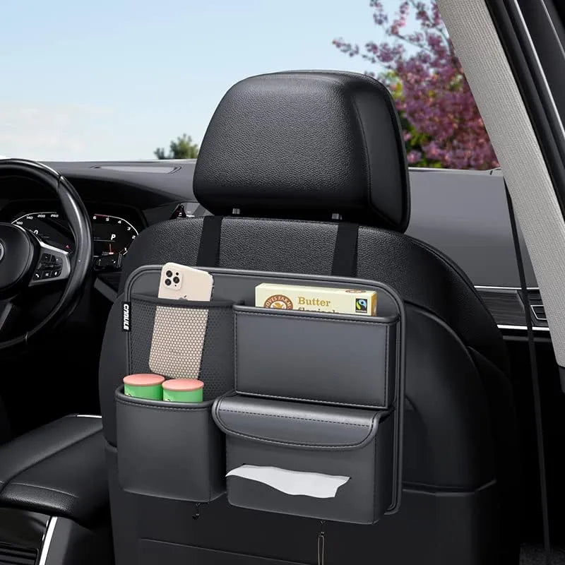 🚗 Car Seat Organizer – Premium PU Leather Storage Bag (Black)