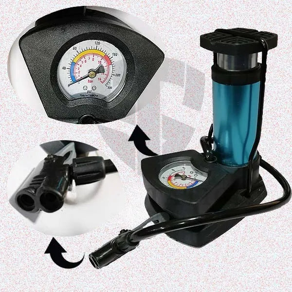 🚗💨 Foot & Hand Air Pump with Air Pressure Gauge – Fast & Portable Inflator for Cars, Bikes & More! ⚙️