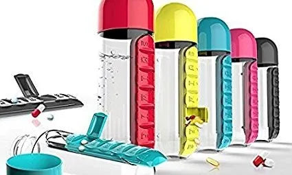 7-Day Pill Box + 600ml Water Bottle (BPA-Free & Travel Friendly)