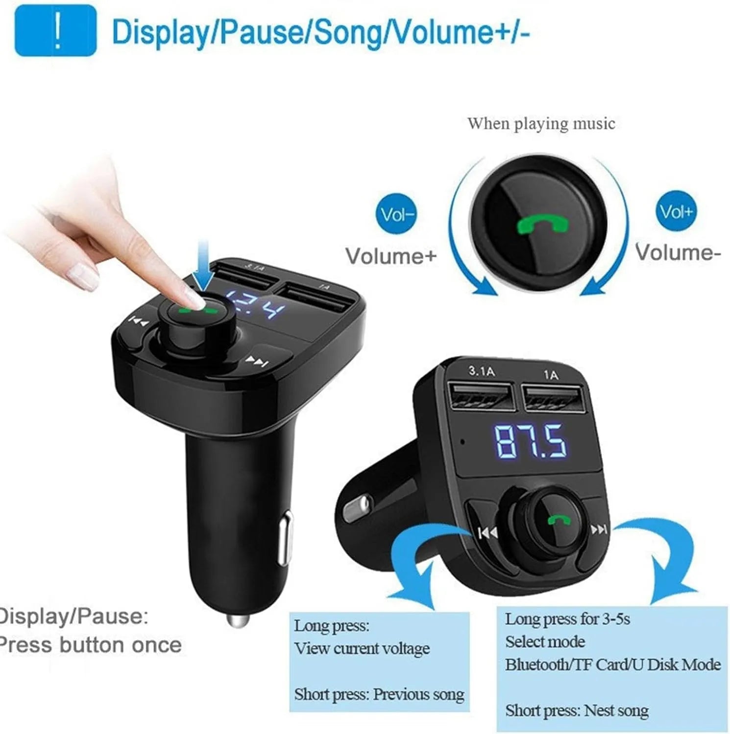 🚗🎧 X8 Car MP3 Player & FM Transmitter (3.1A Dual USB)
