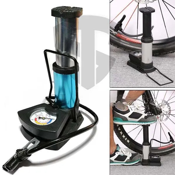 🚗💨 Foot & Hand Air Pump with Air Pressure Gauge – Fast & Portable Inflator for Cars, Bikes & More! ⚙️