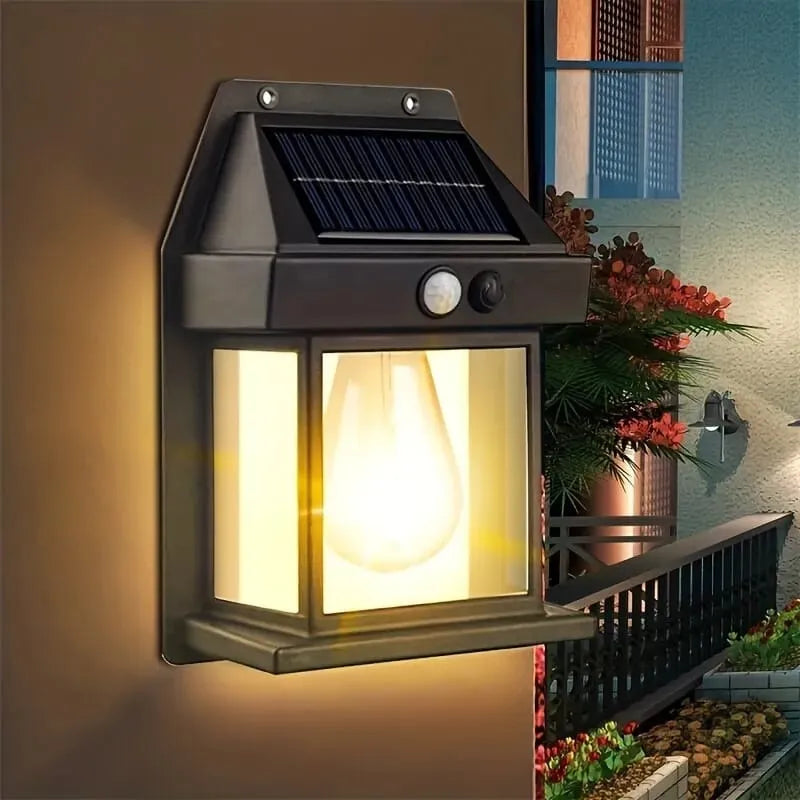 🌞 Solar Tungsten Filament Wall Lamp – Smart Outdoor LED Light 💡 Waterproof & Motion Sensor for Garden, Courtyard & Home 🌿